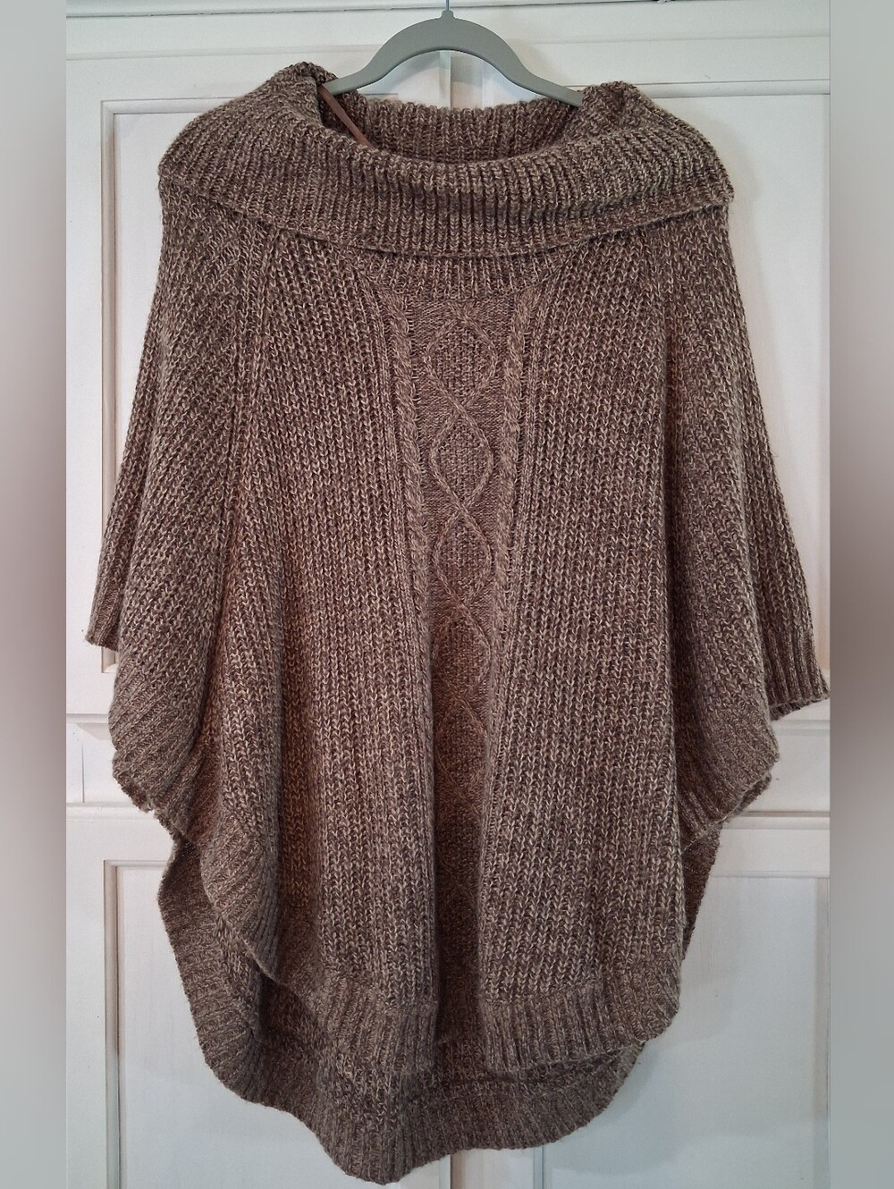 NWOT-Karen Scott Brown Heathered Cowl Neck Poncho Sweater Size S/M